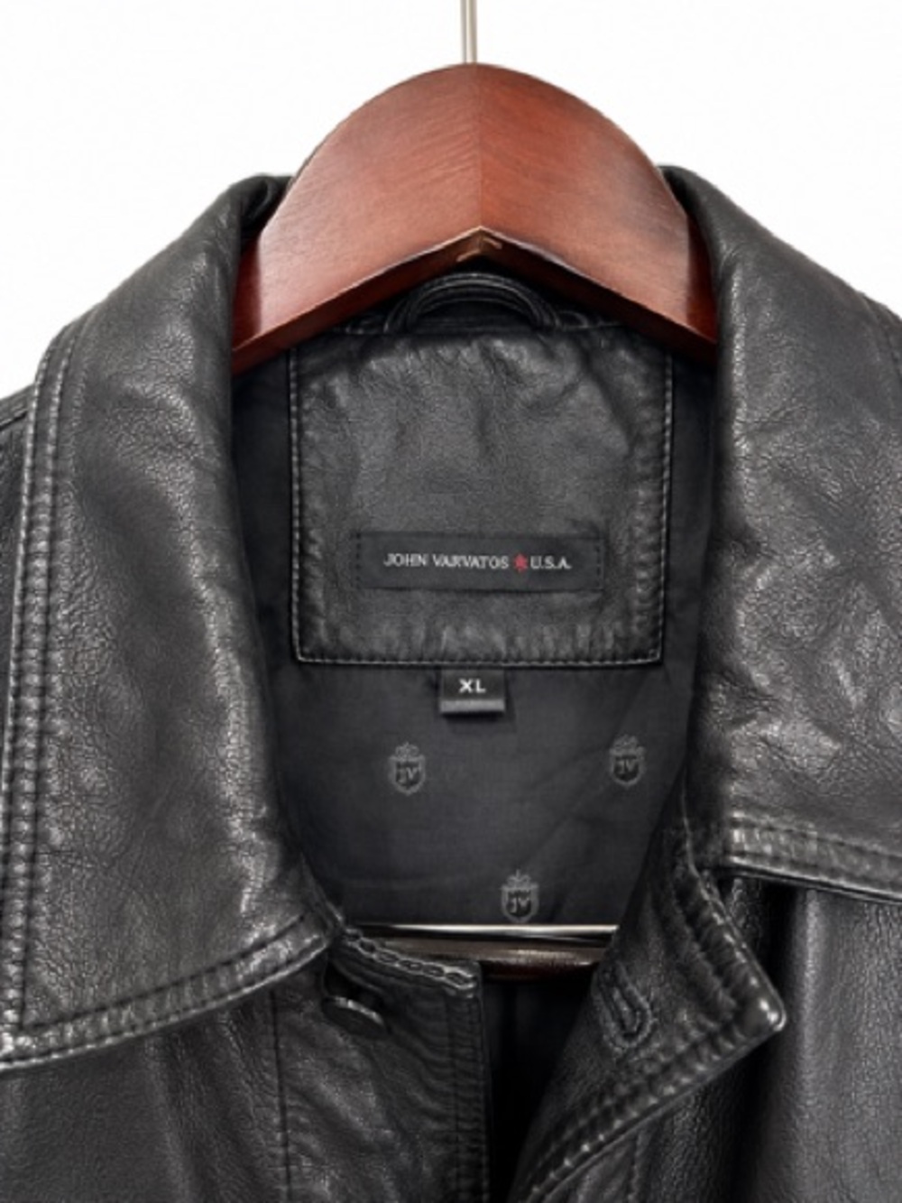 John Varvatos Men's Black Leather Sheep Skin Trucker Button-Front Jacket - Picture 4 of 4